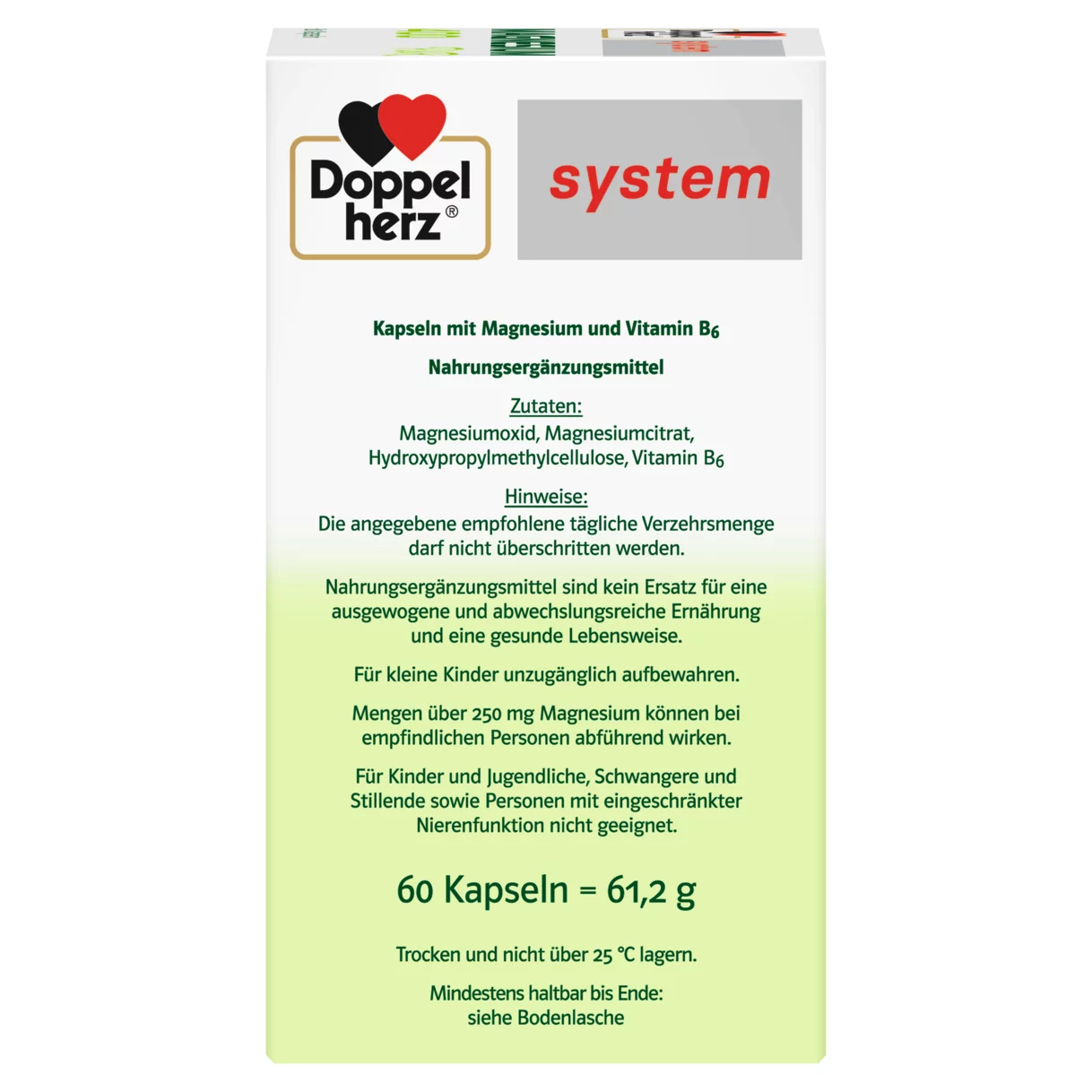 Abbildung der Produktverpackung Doppelherz system MAGNESIUM 400 PUR Seitenansicht rechts